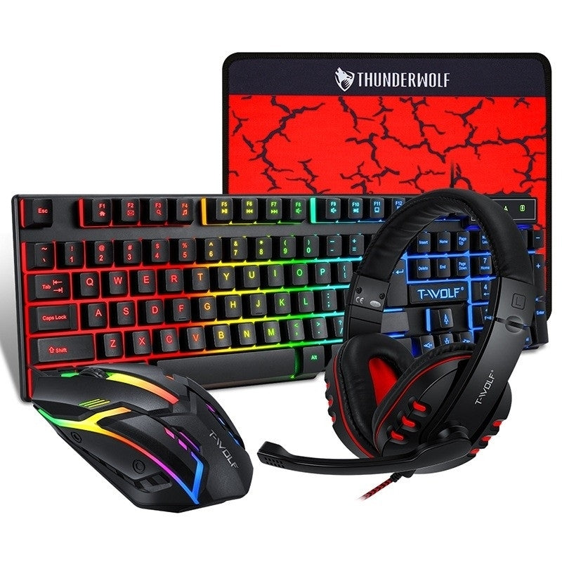 T Wolf TF800 RGB 4 pcs Gaming Keyboard Mouse Headphone Mouse Pad